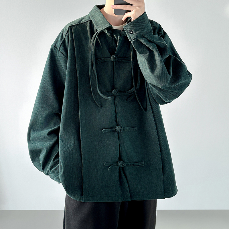 Corduroy Button Up Shirt Men - 2025年 メンズ レトロ 中華風 コーデュロイシャツ メンズ