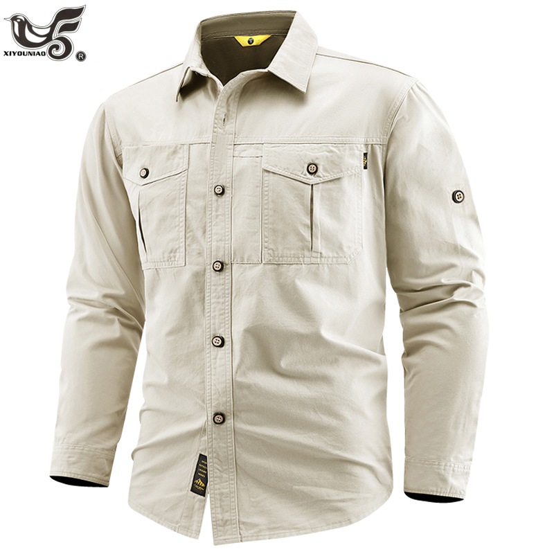 ビジネスミリタリーシャツ男性戦術長袖春秋高品質綿 100%  - Tactical Military Shirt Cargo のレビューと価格