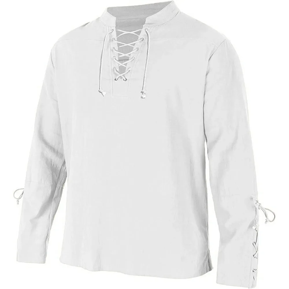メンズパイレーツスタイルのドレス,長袖シャツ,レース,Vネッ - Medieval Gothic Lace Up Pirate Shirt のレビューと価格