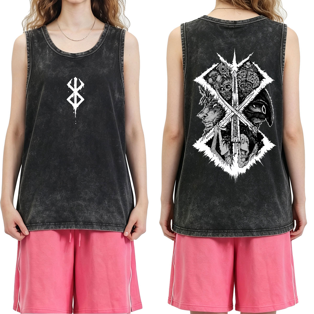 アニメ「ベルセルク」のガッツをモチーフにした、ヴィンテージ風 - Acid Wash Vintage Graphic T Shirt のレビューと価格