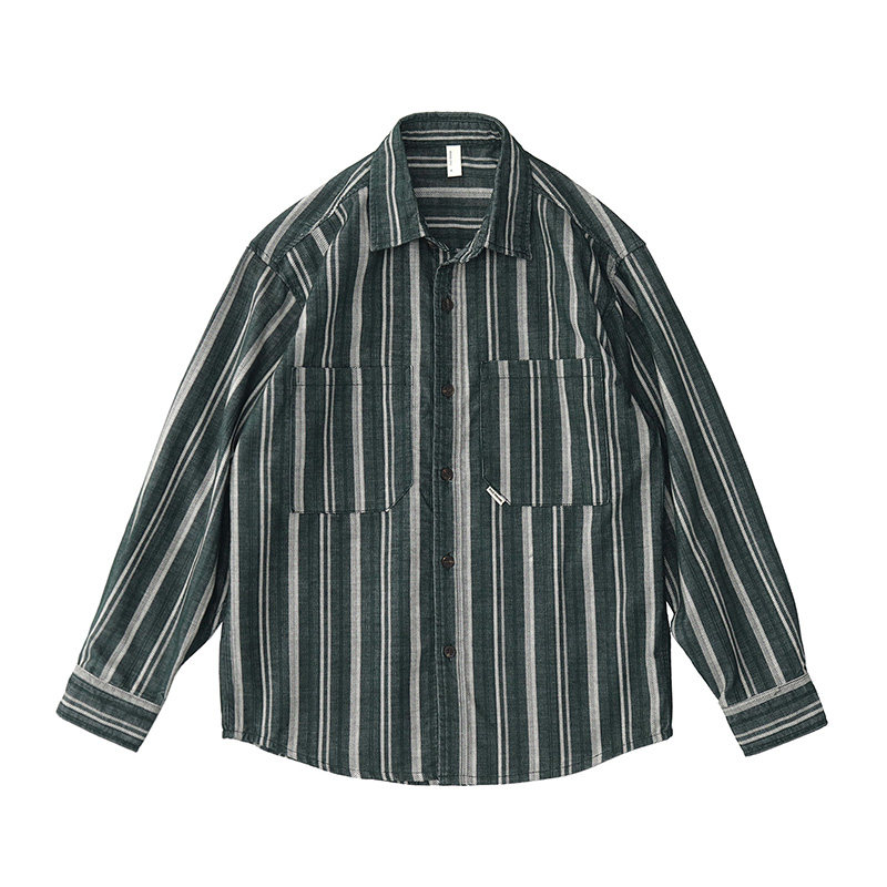 メンズ、日本のヴィンテージ風、芸術的なデザイン、カジュアル、 - Corduroy Button Up Shirt Men のレビューと価格