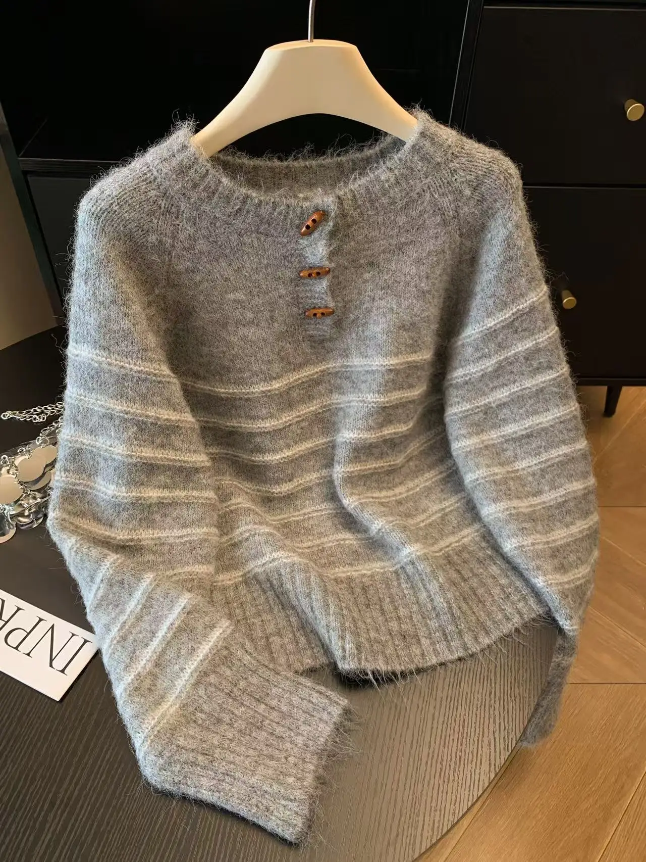 秋冬レディースストライプウールカシミヤセーター、ゆったり暖か - Shirts のレビューと価格