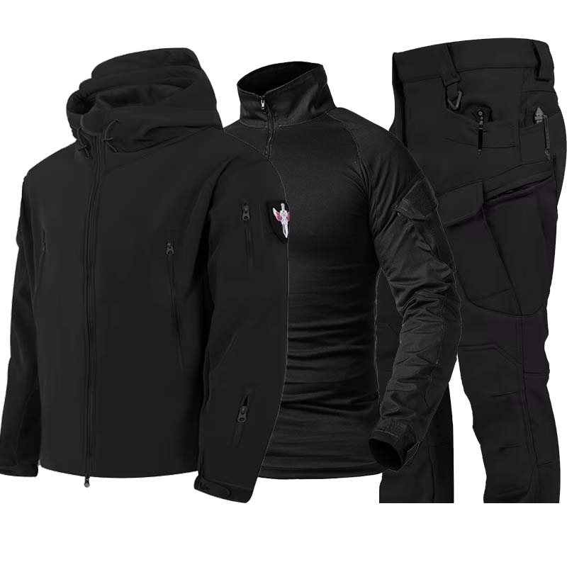 メンズ用迷彩柄タクティカル3点セット：フード付きジッパー付き - Tactical Military Shirt Cargo のレビューと価格