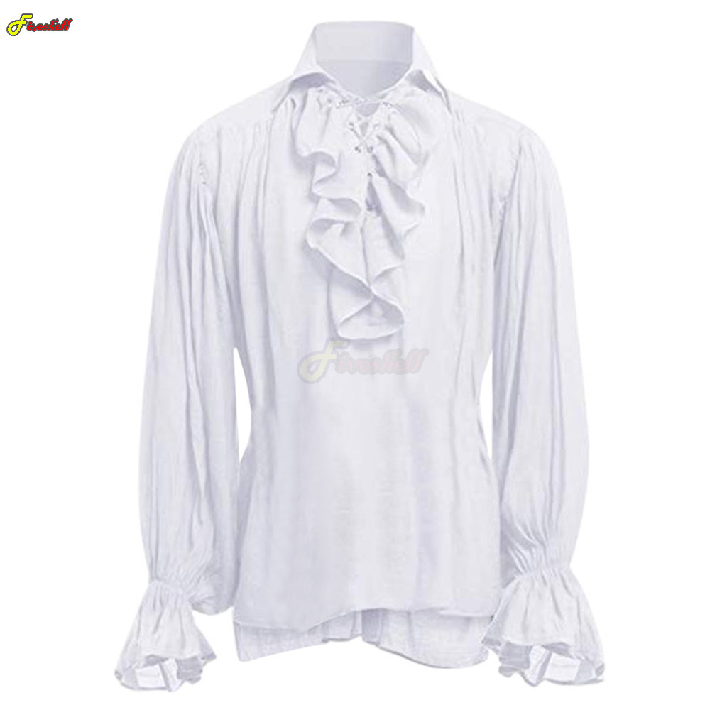 男性と女性のためのハロウィーンのレースアップ海賊シャツ,中世 - Medieval Gothic Lace Up Pirate Shirt のレビューと価格