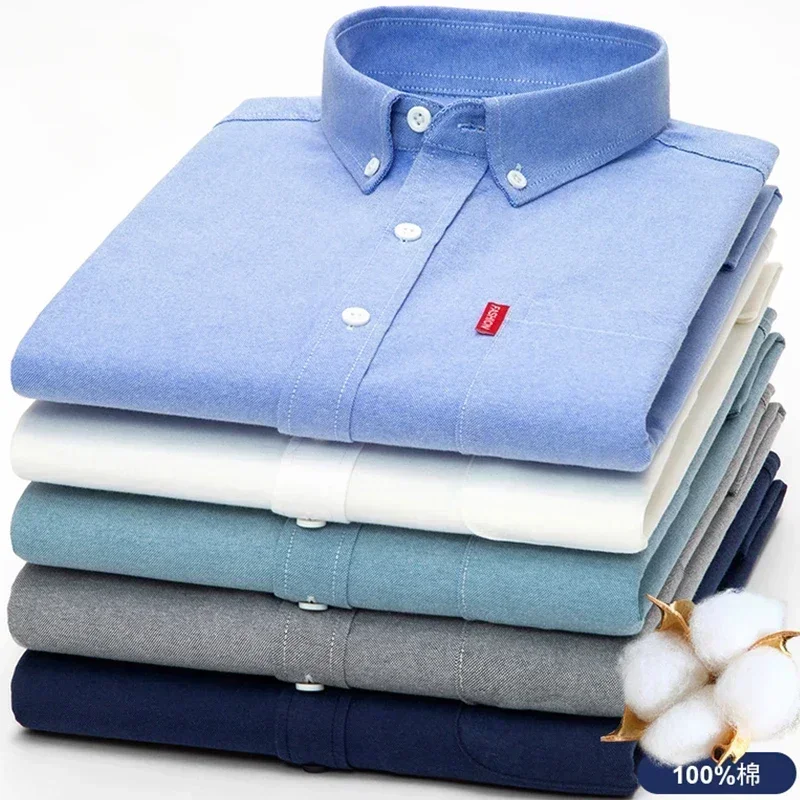 男性用オックスフォードシャツ,長袖,純綿100%,単色,若々 - Oxford Cotton Casual Shirt Business のレビューと価格