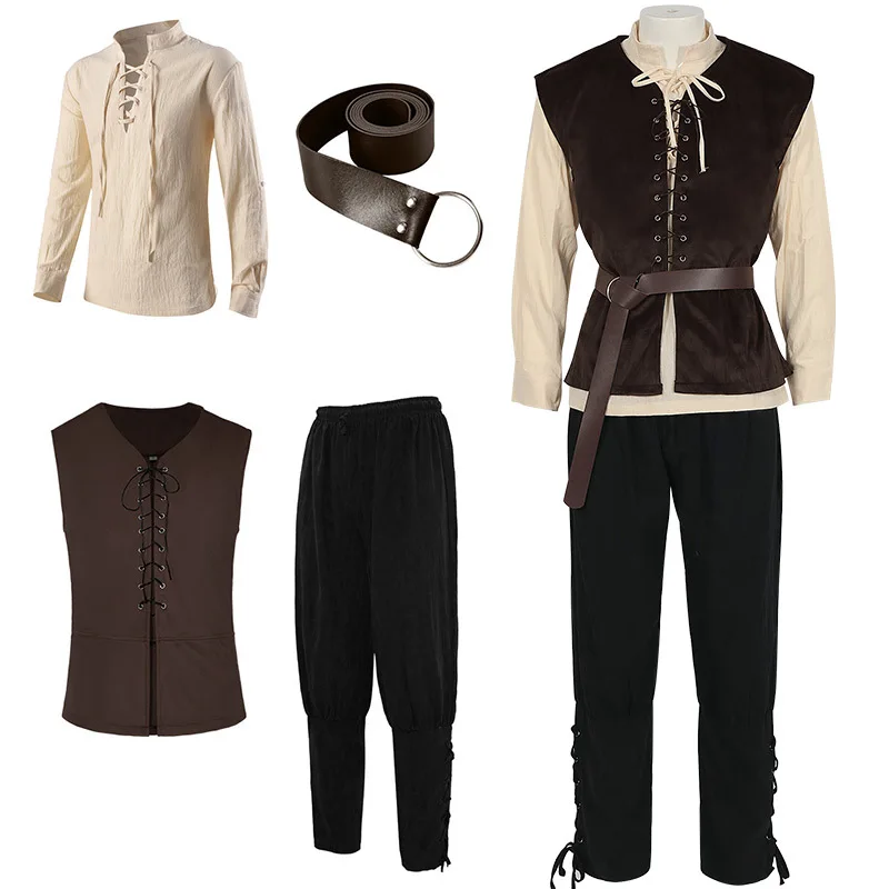 中世のシャツ ゴシック スチームパンク ヴィクトリアン 海賊 - Medieval Gothic Lace Up Pirate Shirt のレビューと価格