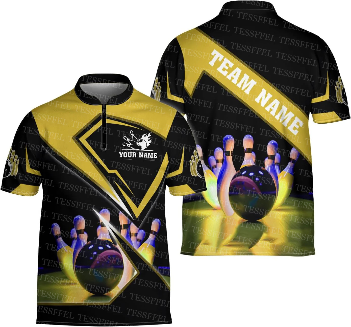 カスタム名落書きフレームストライクボウリングカラフルなレトロ - Short Sleeve Bowling Shirt Retro のレビューと価格