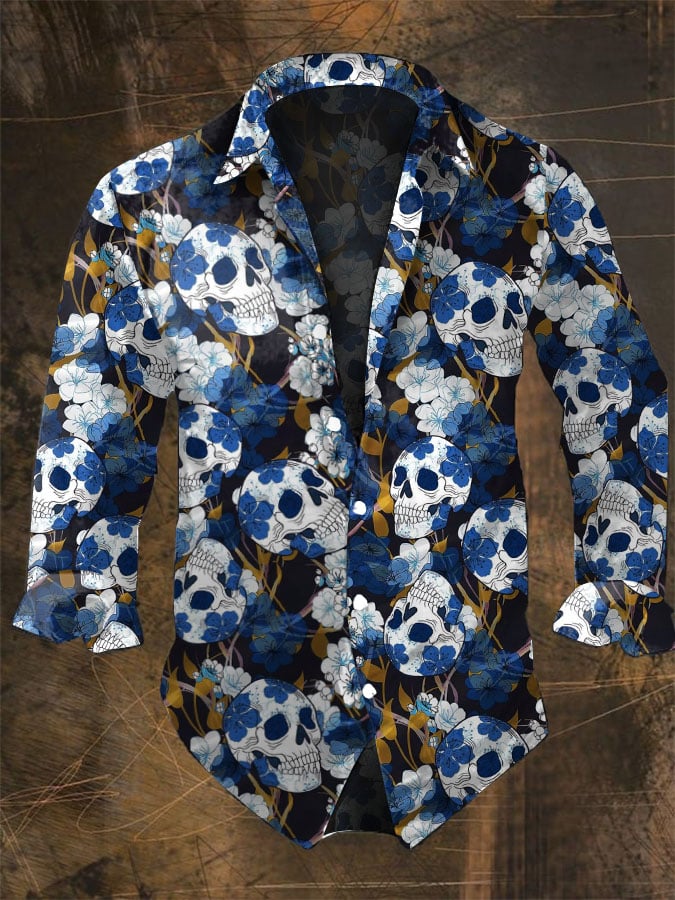 メンズダークスカルプリント長袖シャツ,ヴィンテージフローラル - Vintage Hawaiian Floral Shirt のレビューと価格