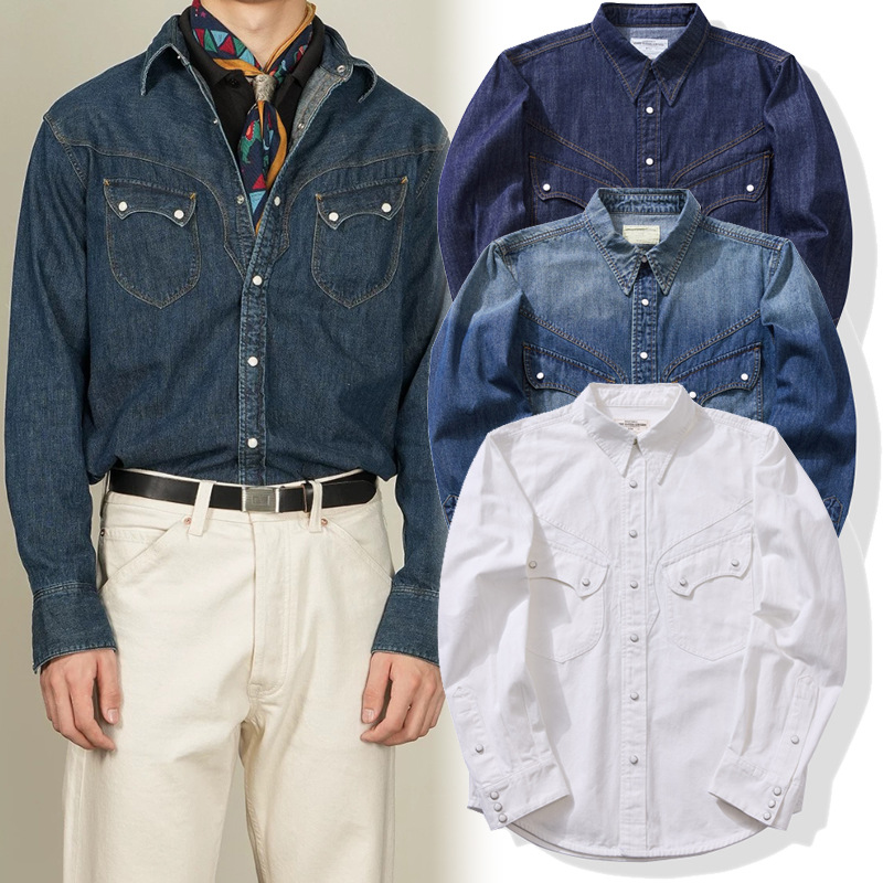 アメリカンヴィンテージパールスナップウェスタンシャツ - ソ - Mens Western Denim Pearl Snap Shirt のレビューと価格