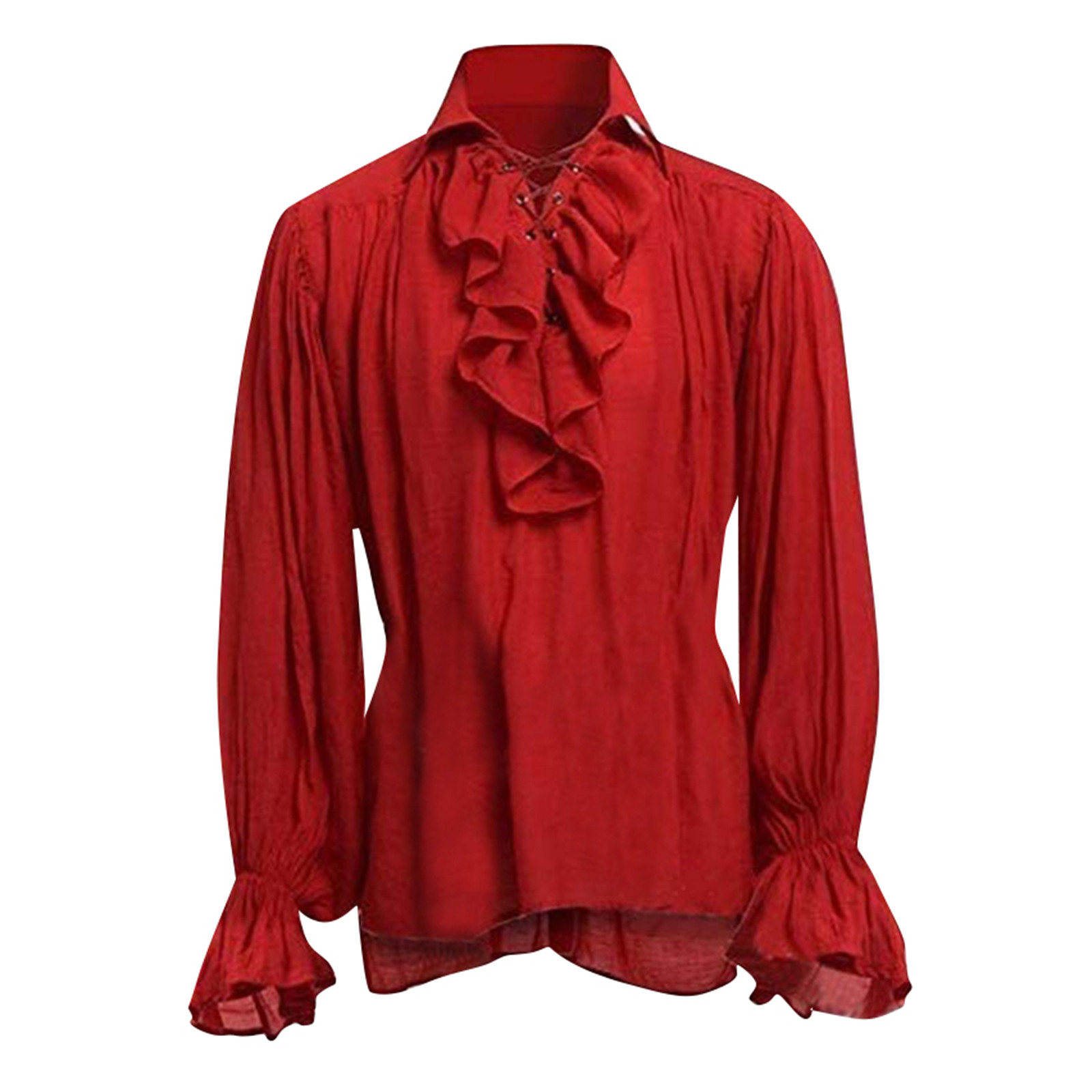 メンズハロウィンレースアップ海賊シャツ中世吸血鬼王子詩人シャ - Medieval Gothic Lace Up Pirate Shirt のレビューと価格
