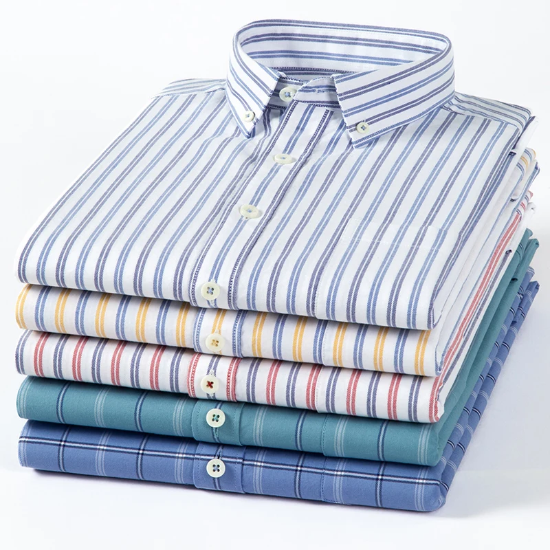 オックスフォード-メンズ長袖シャツ,チェック,ストライプ,カ - Oxford Cotton Casual Shirt Business のレビューと価格