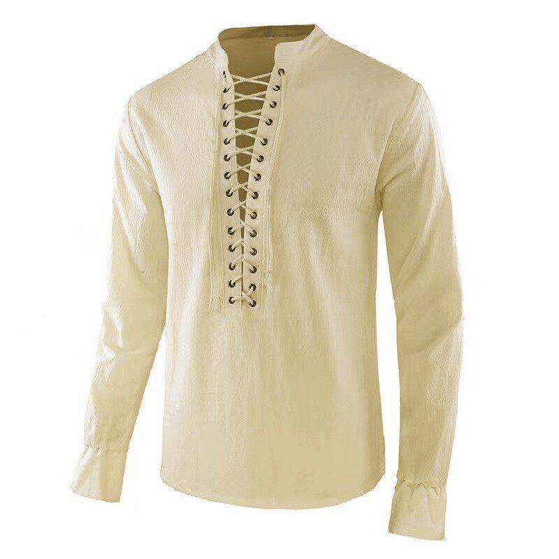 メンズ ルネッサンス シャツ 海賊 中世 バイキング トップ - Mens Linen Shirt Long Sleeve のレビューと価格